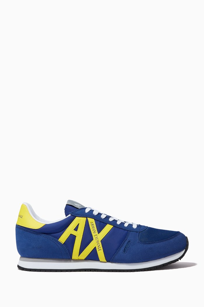 

Logo Low-Top Mixed Media Sneakers in Microsuede, Blue