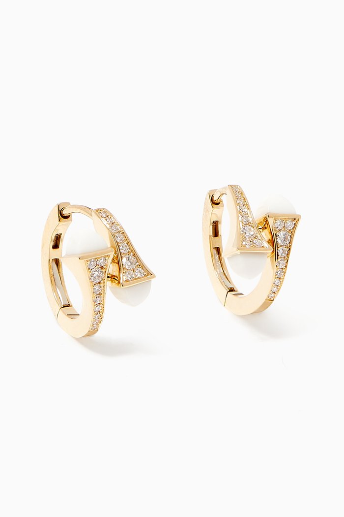 

Cleo White Agate & Diamond Huggie Earrings, Yellow