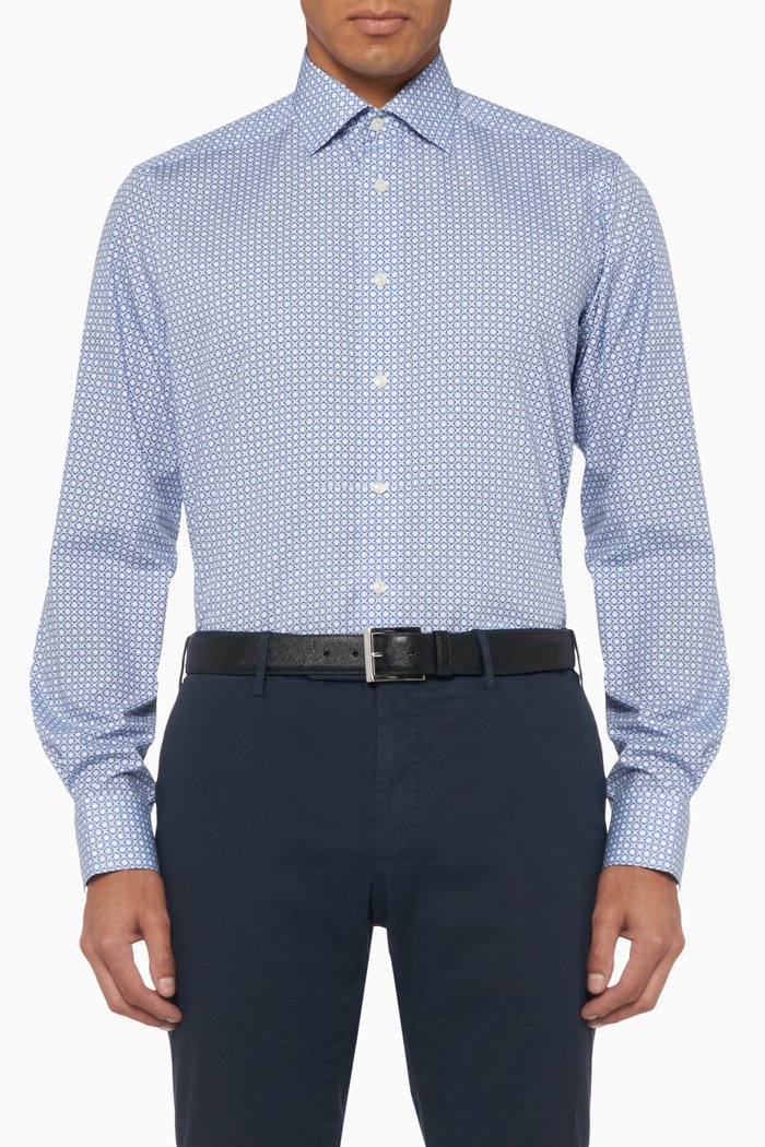

Contemporary Fit Block Print Shirt, Blue
