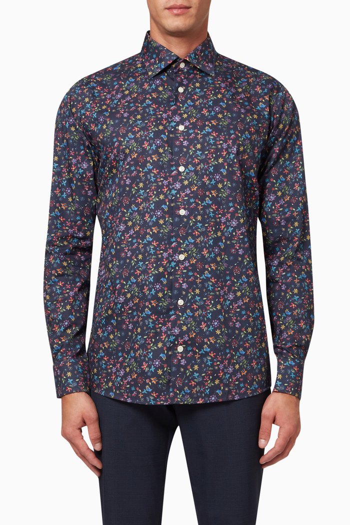 

Floral Shirt in Twill, Blue