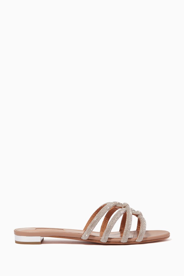 

Moondust Leather Flat Sandals, Neutral