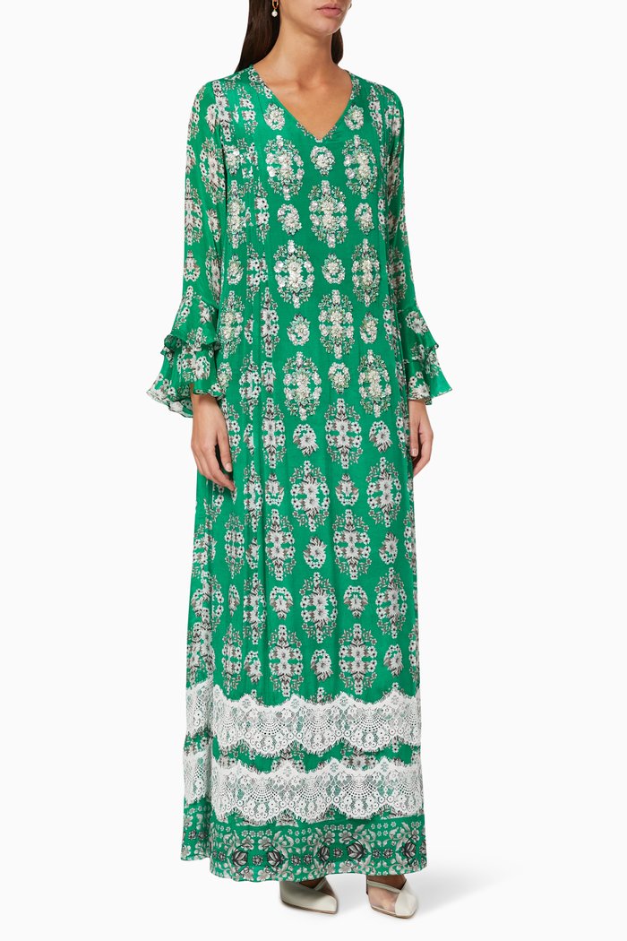 

Printed Embroidered Kaftan, Green