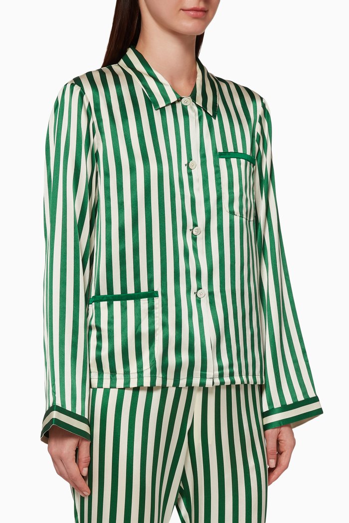 

Ruthie Striped Silk Top, Green