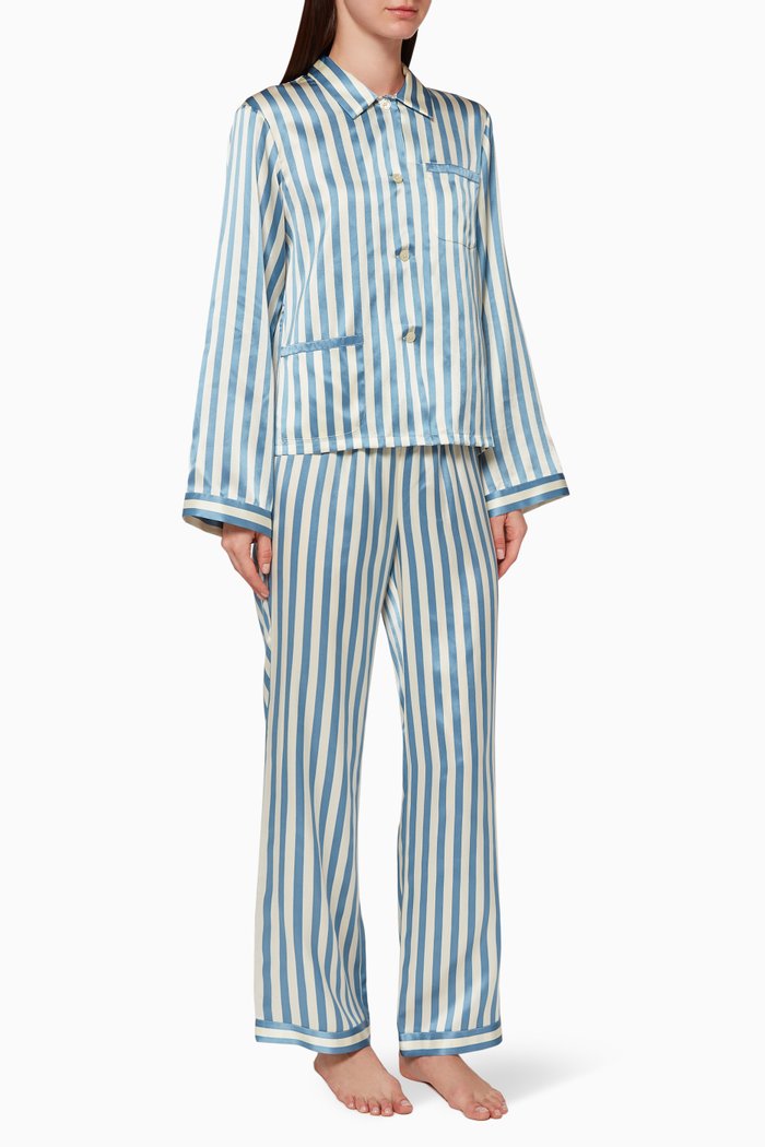 

Ruthie Striped Silk Pyjama Set, Blue