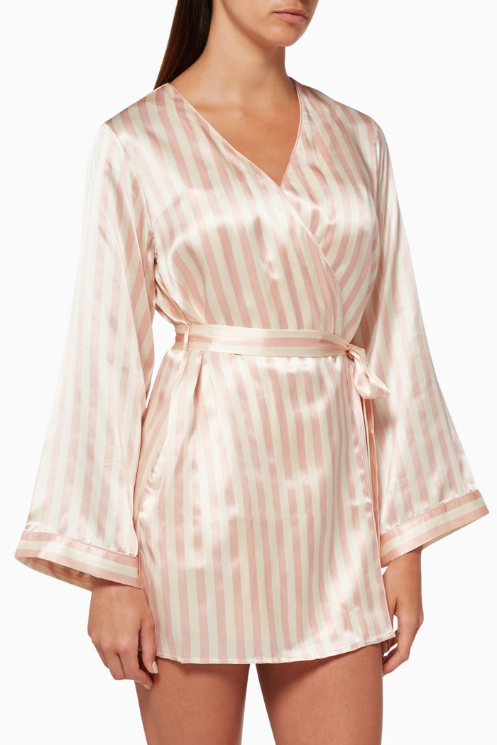 

Langley Striped Silk Robe, Pink