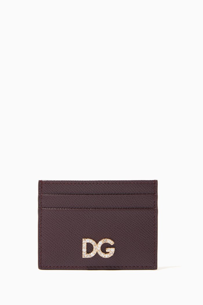 

DG Card Case in Dauphine Leather, Burgundy