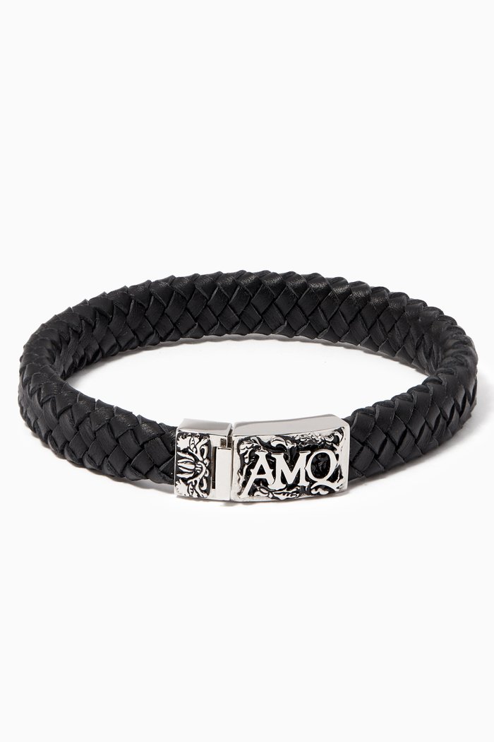 

AMQ Braided Leather Bracelet, Black