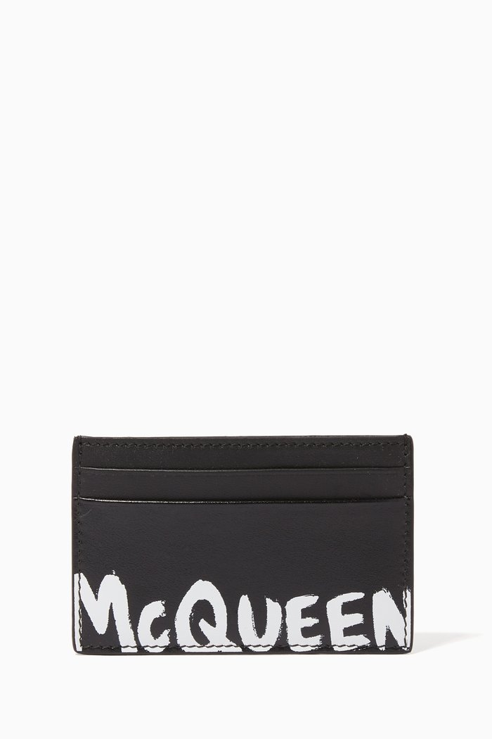 

Graffiti Logo-Print Leather Card Holder, Black