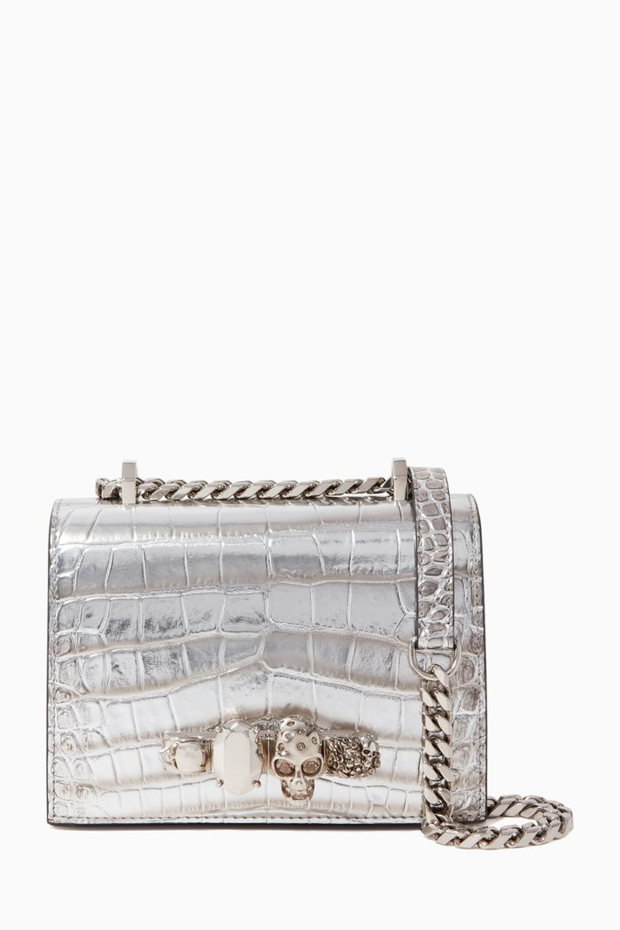 

Small Jewelled Leather Satchel Bag, Silver