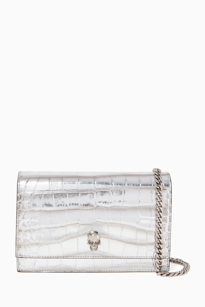 

Small Skull Leather Bag, Silver