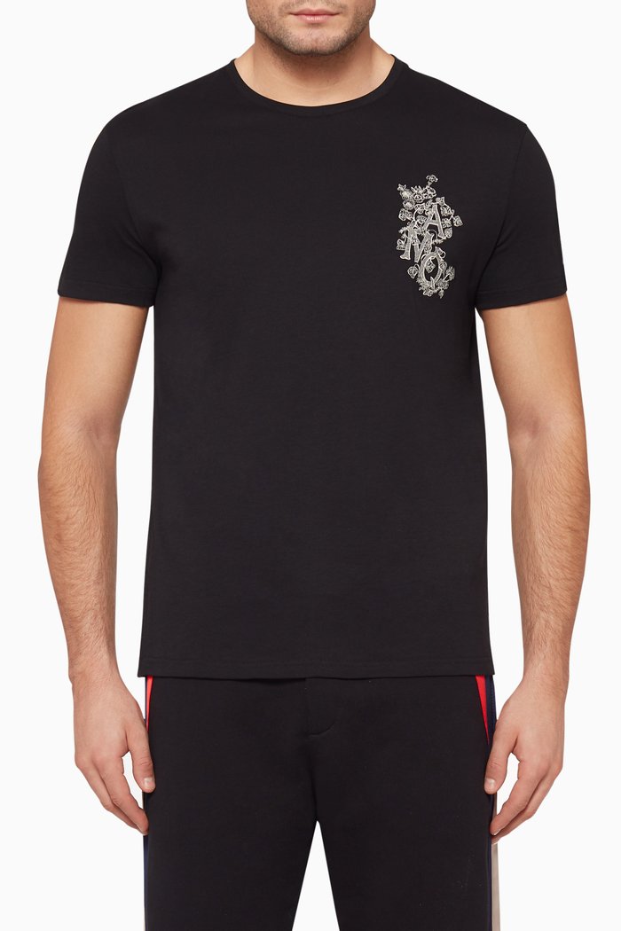 

AMQ Embroidered Cotton T-Shirt, Black