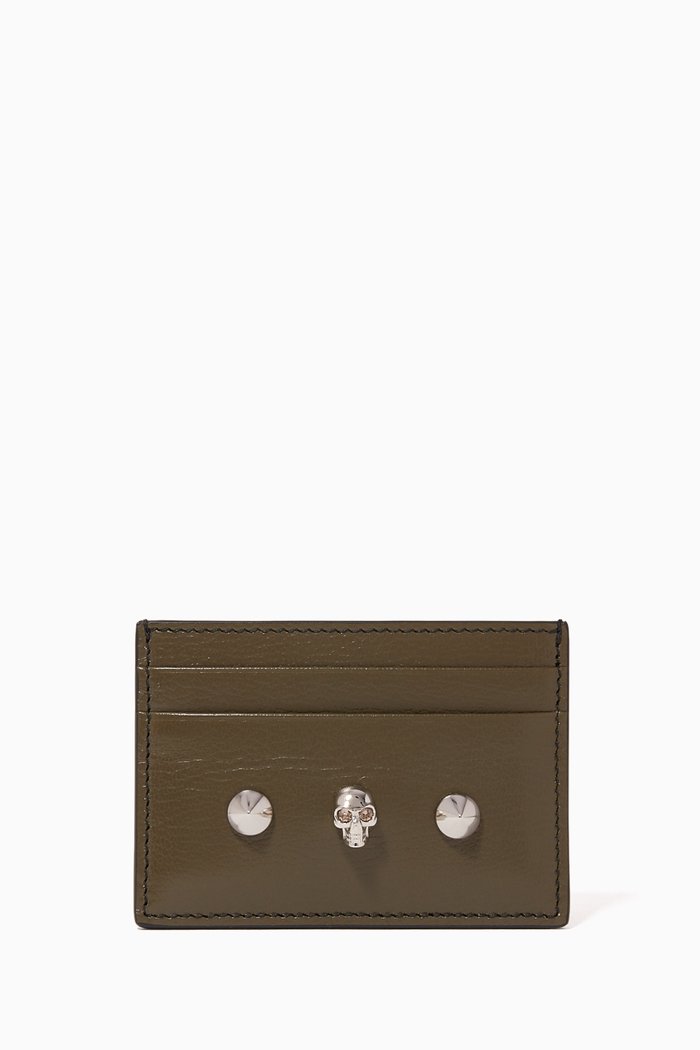 

Skull & Stud Leather Card Holder, Green