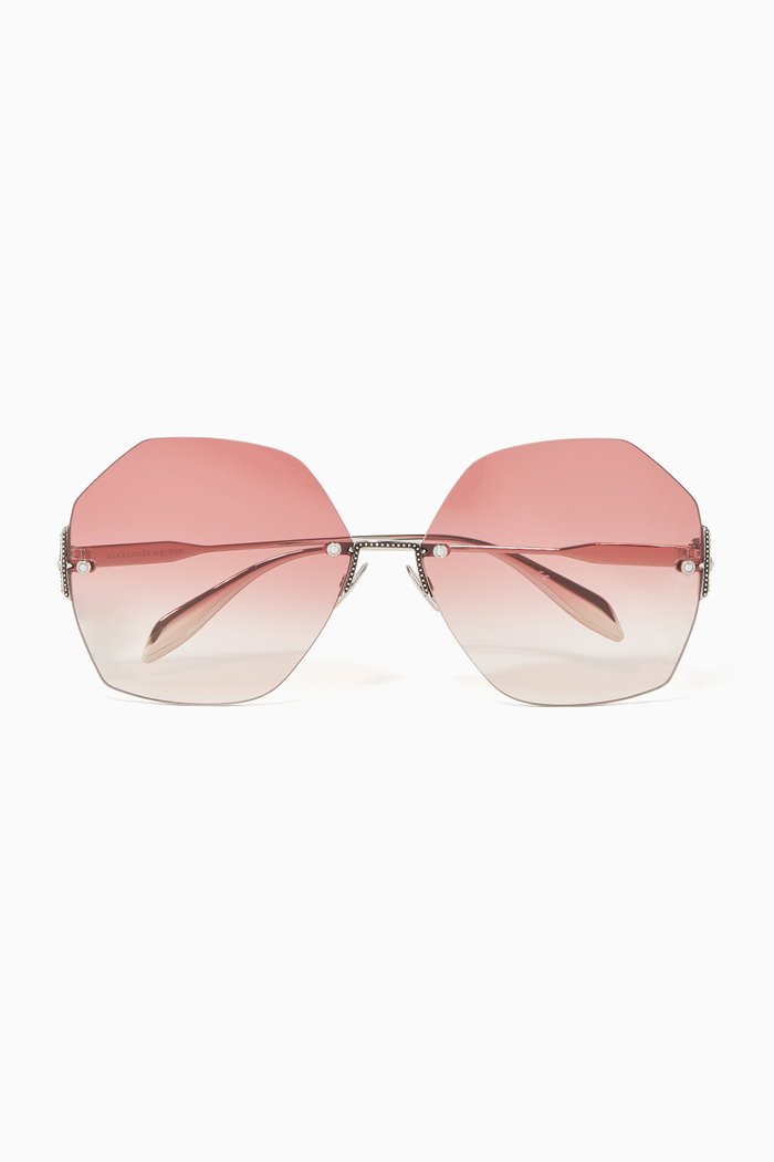 Hexagonal Jeweled Sunglasses, Silver