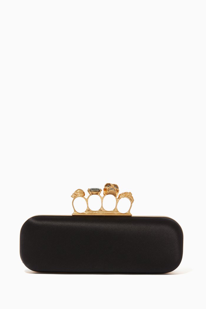 

Satin Four Ring Clutch, Black