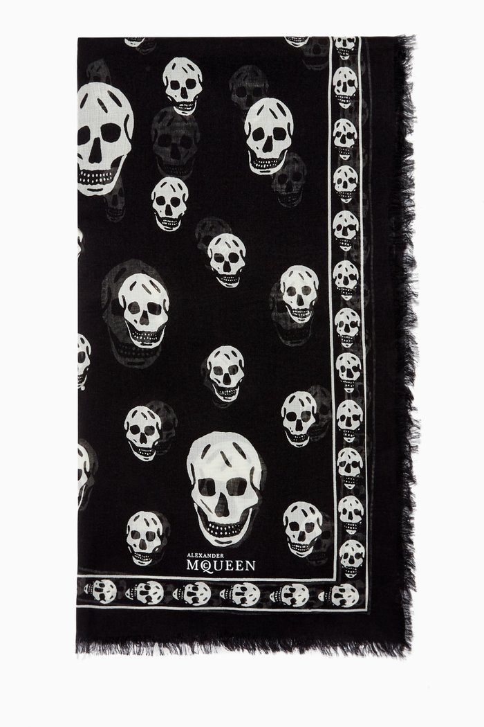 

Classic Silk Blend Skull Scarf, Black