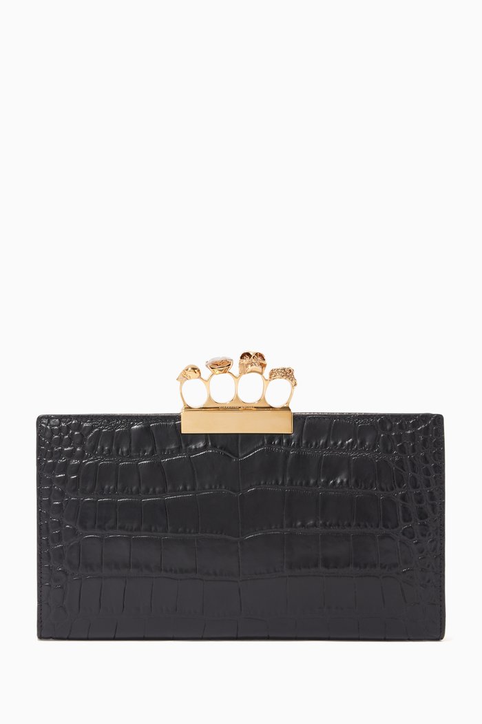 Skull Four Ring Flat Pouch, Black