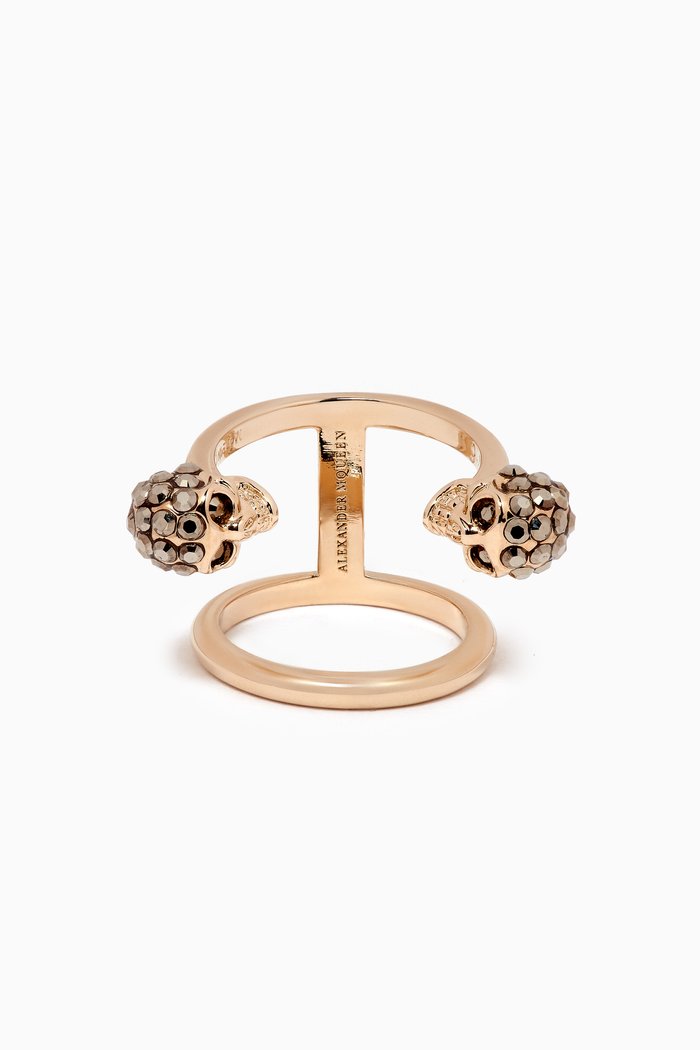 

Pavé-Set Twin Skull Double Ring, Yellow
