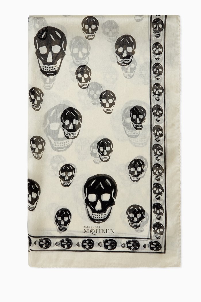 

Classic Silk Chiffon Skull Scarf, White