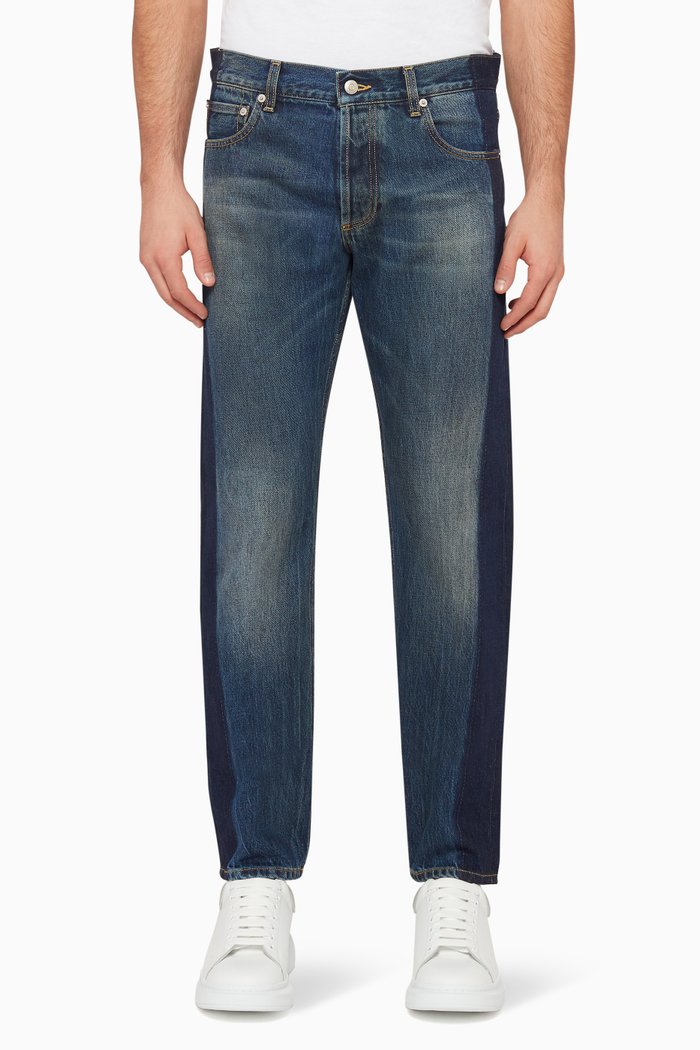 

Mixed Wash Striped Jeans, Blue