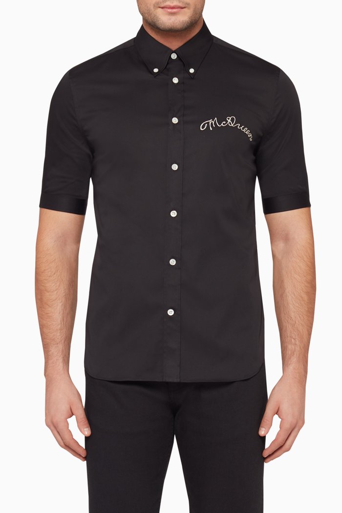

Embroidered Satin Trim Shirt, Black