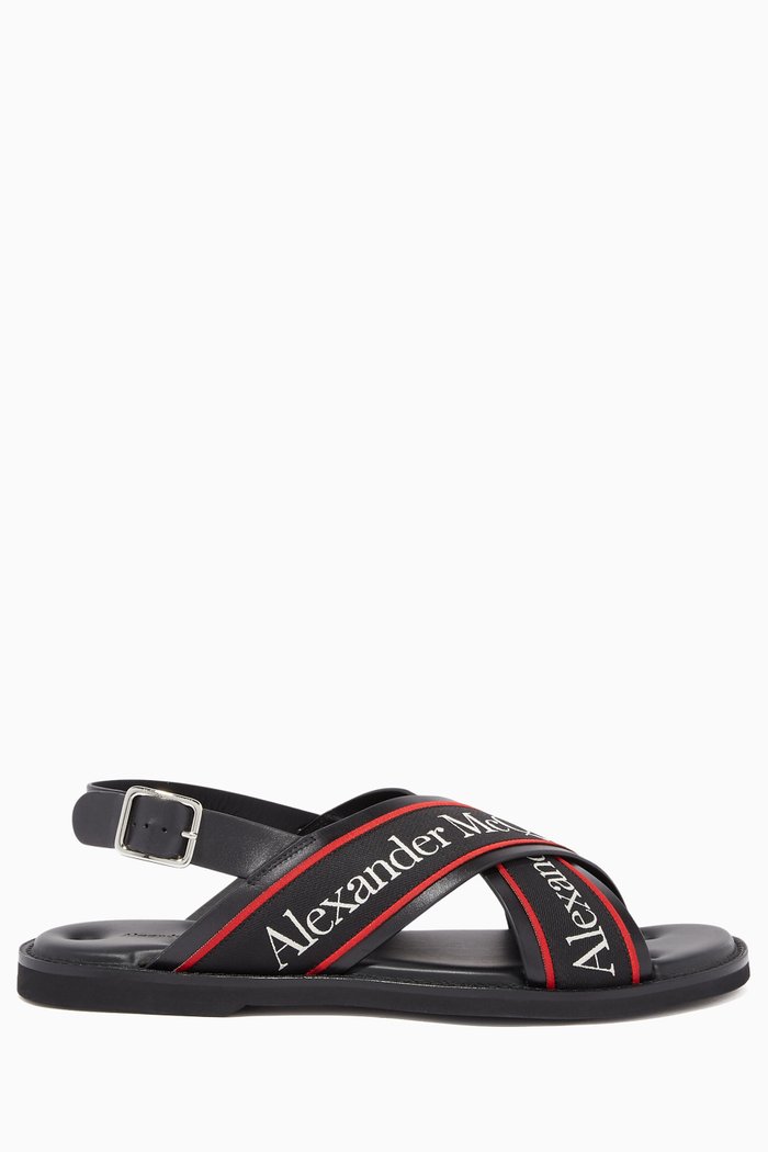 

Logo Jacquard Leather Sandals, Black