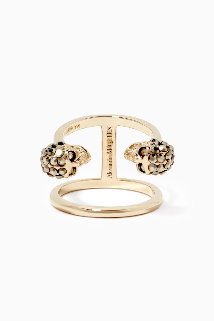 Twin Skull Double Ring, Gold