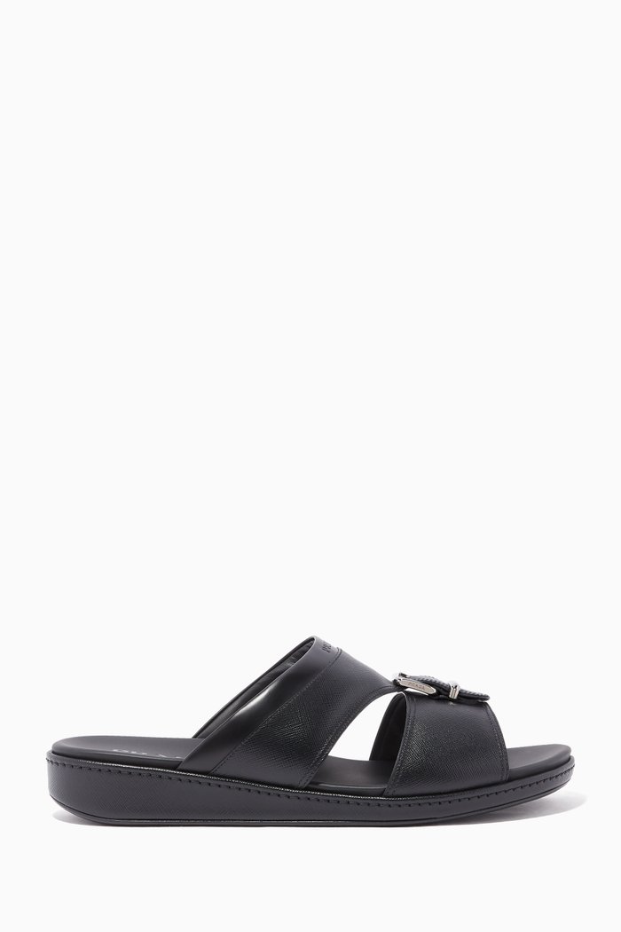 

Saffiano Leather Sandals, Black