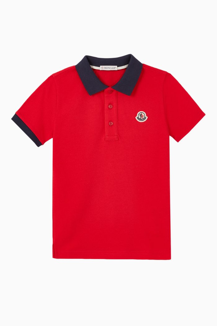 Logo Patch Cotton Polo Shirt, Red