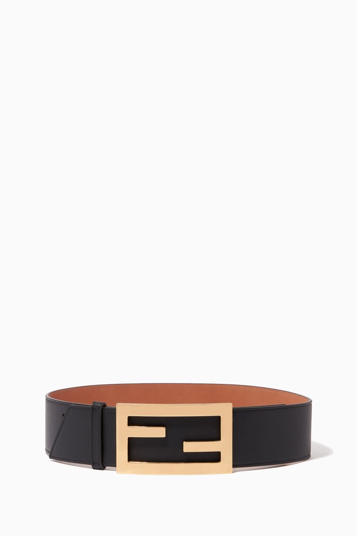 FF Baguette Buckle Leather Belt, Black