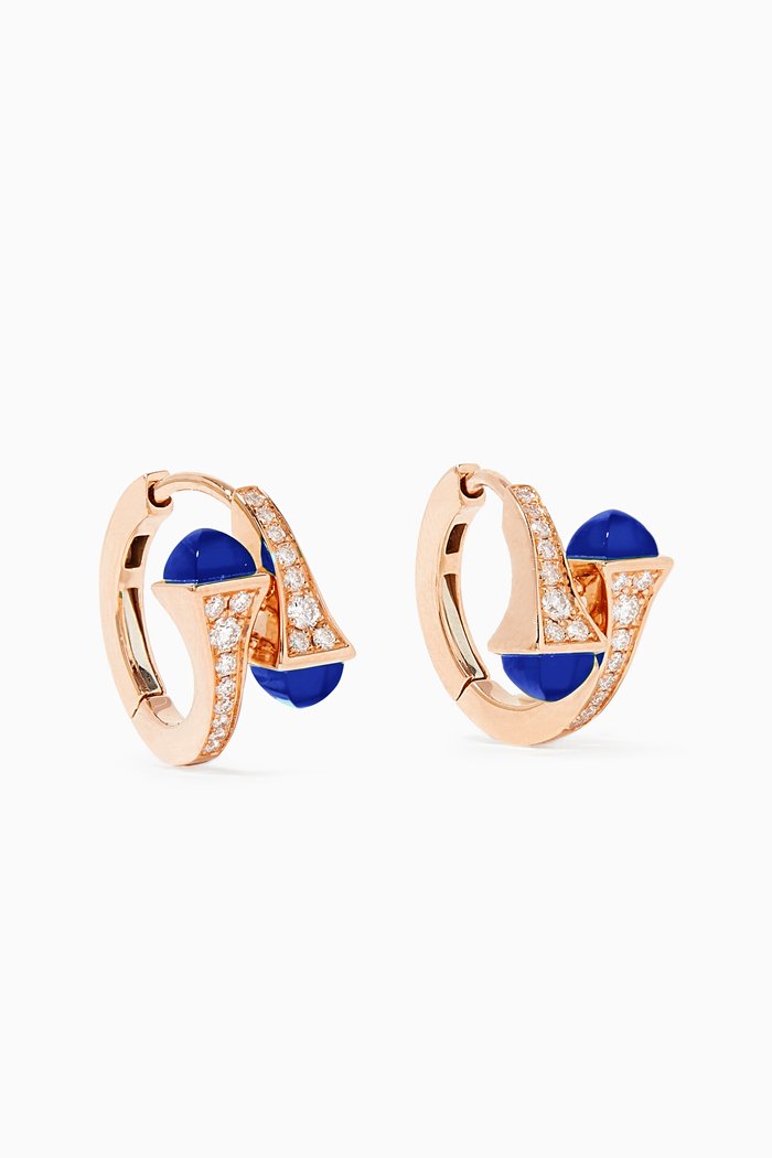 Cleo Diamond Huggie Earrings with Lapis Lazuli in 18kt Rose Gold