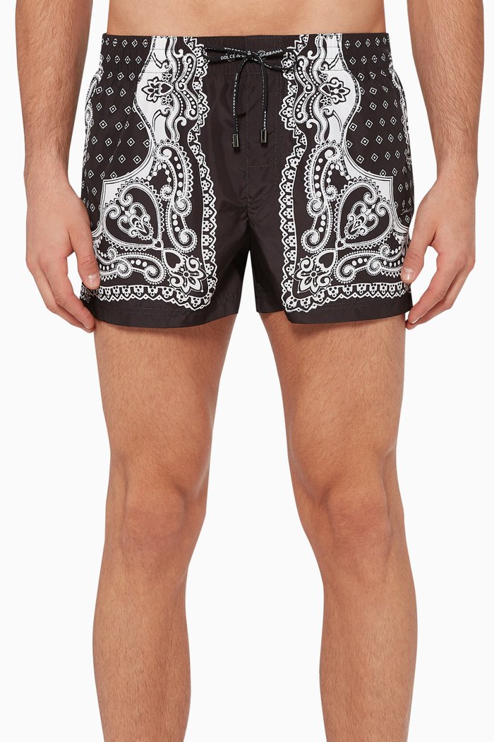 Bandana-Print Swim Shorts, Black