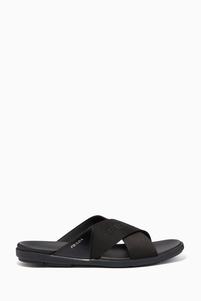 

Logo Crisscross Sandals in Leather & Nylon, Blue