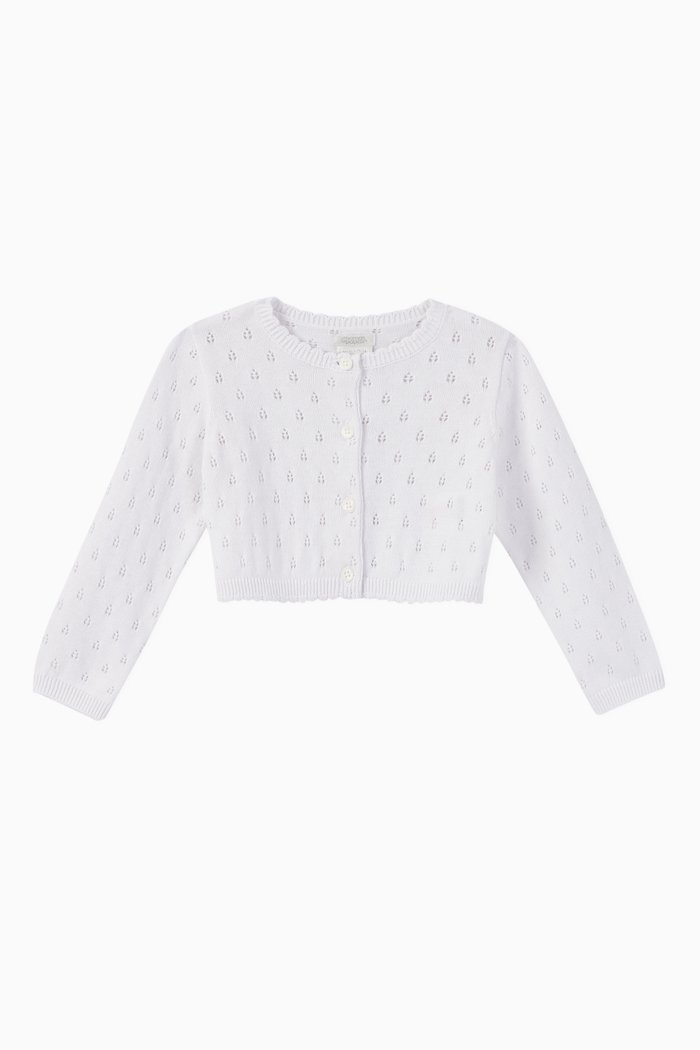 

Pointelle Cotton Knit Cardigan, White