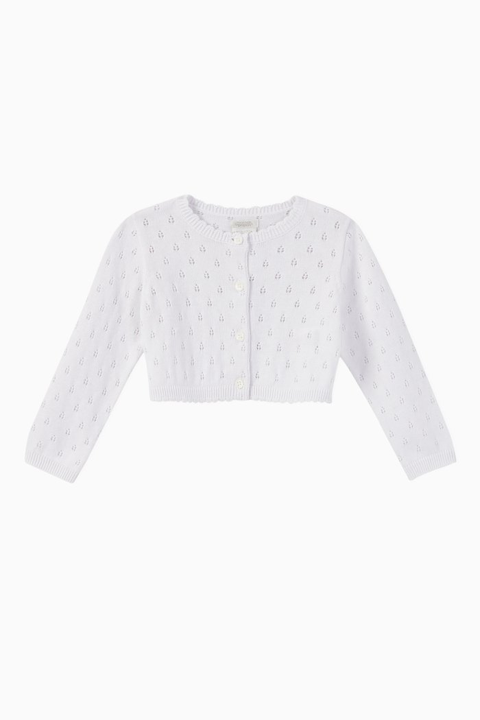 

Pointelle Cotton Knit Cardigan, White