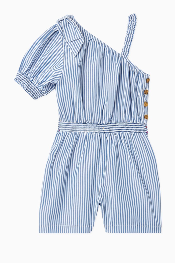 

One-Shoulder Striped Romper, Blue