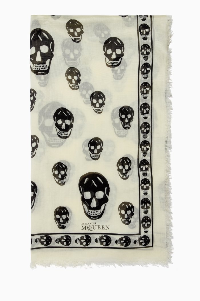 Classic Silk Blend Skull Scarf, White