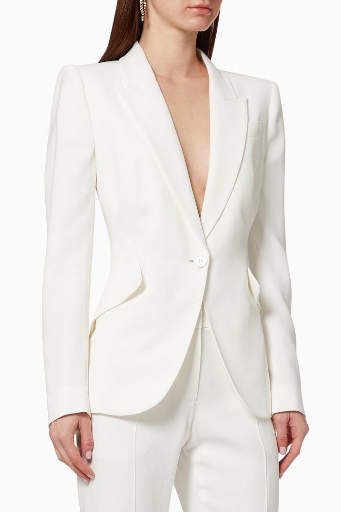 Leaf Crepe Tailored Jacket, White