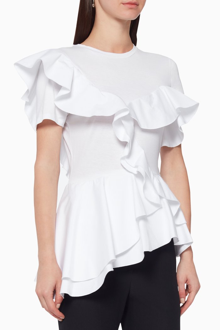 Peplum Ruffled T-Shirt, White
