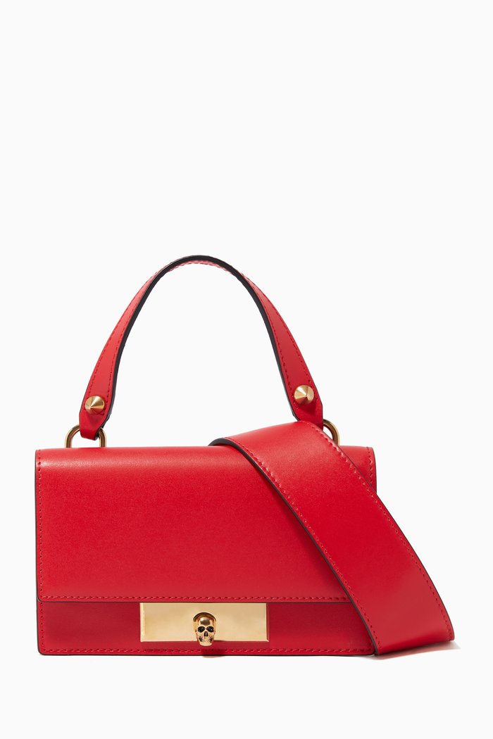 

Skull Lock Leather Bag, Red