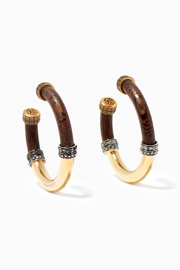 

Oversized Wood & Metal Hoop Earrings, Multicolour