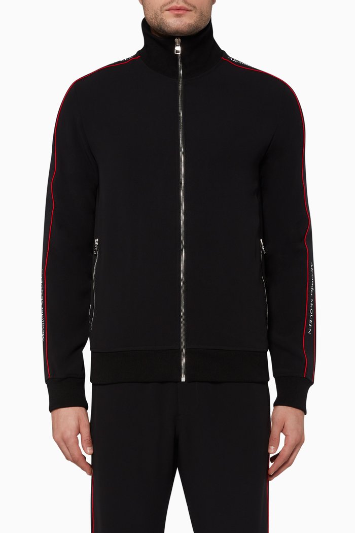 Jacquard Logo Tape Track Jacket, Black