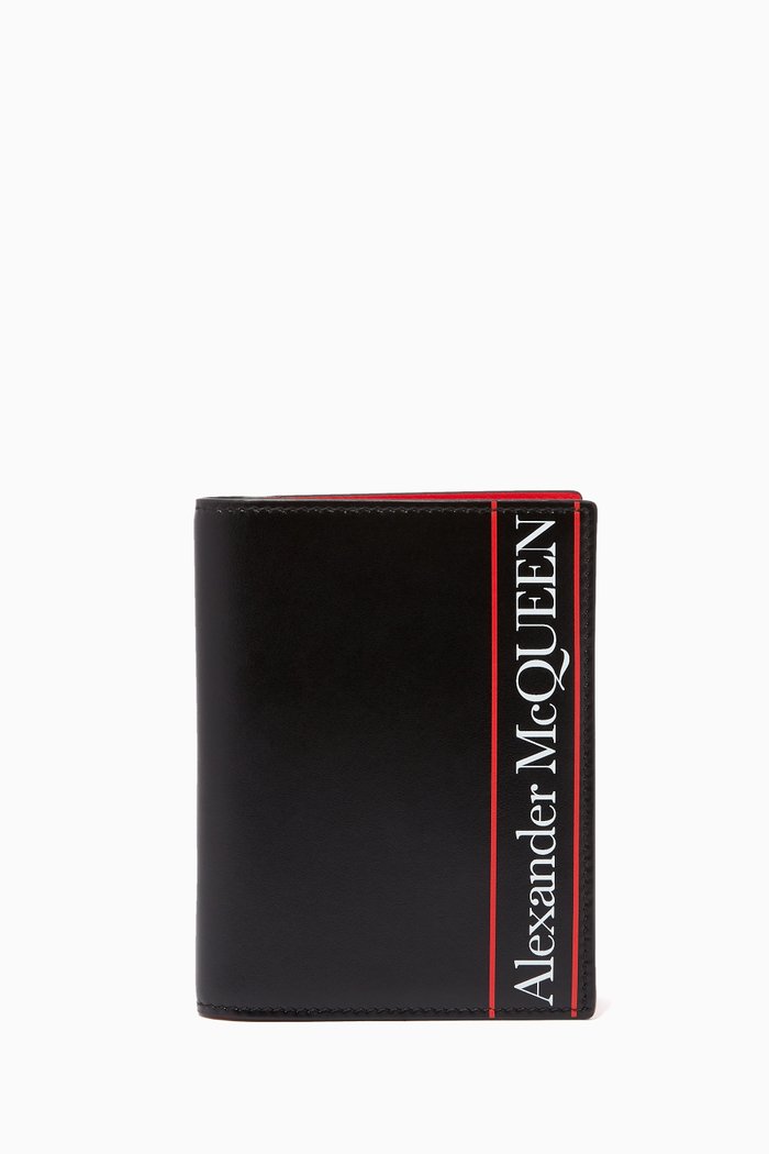 Logo Print Leather Passport Holder, Red