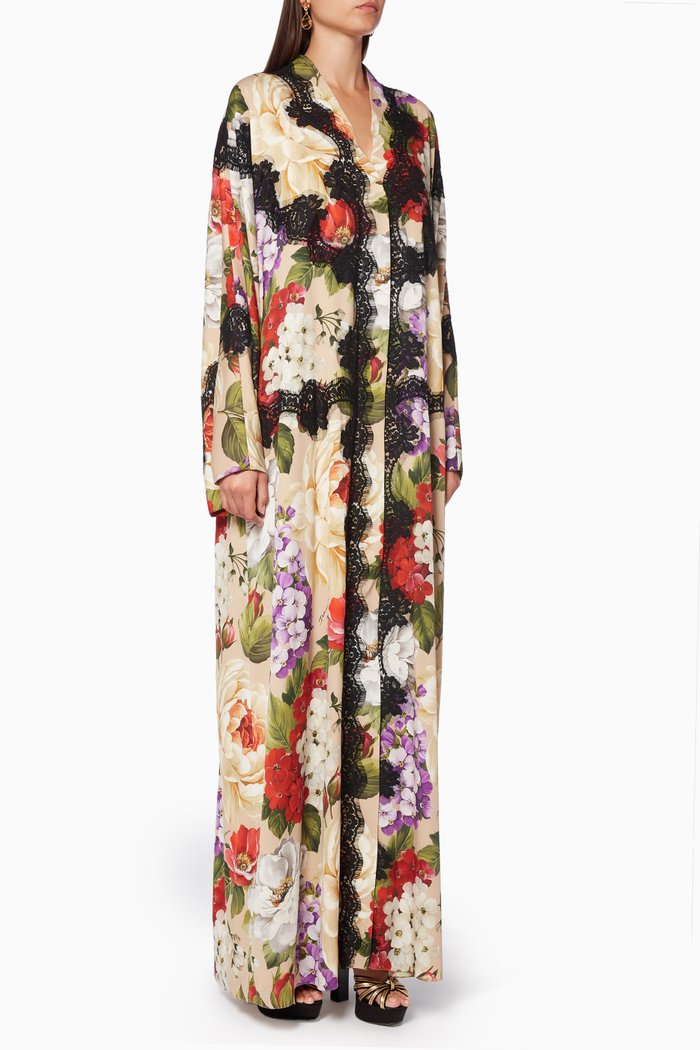

Floral Silk Dress Abaya, Neutral