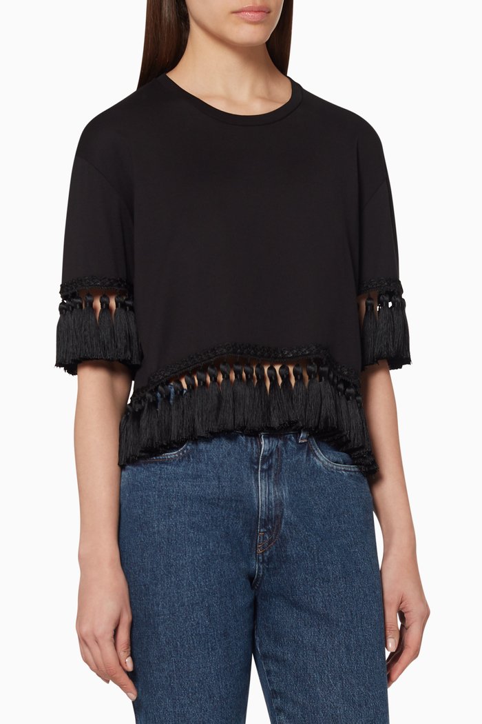 

Tasselled Cropped T-Shirt, Black