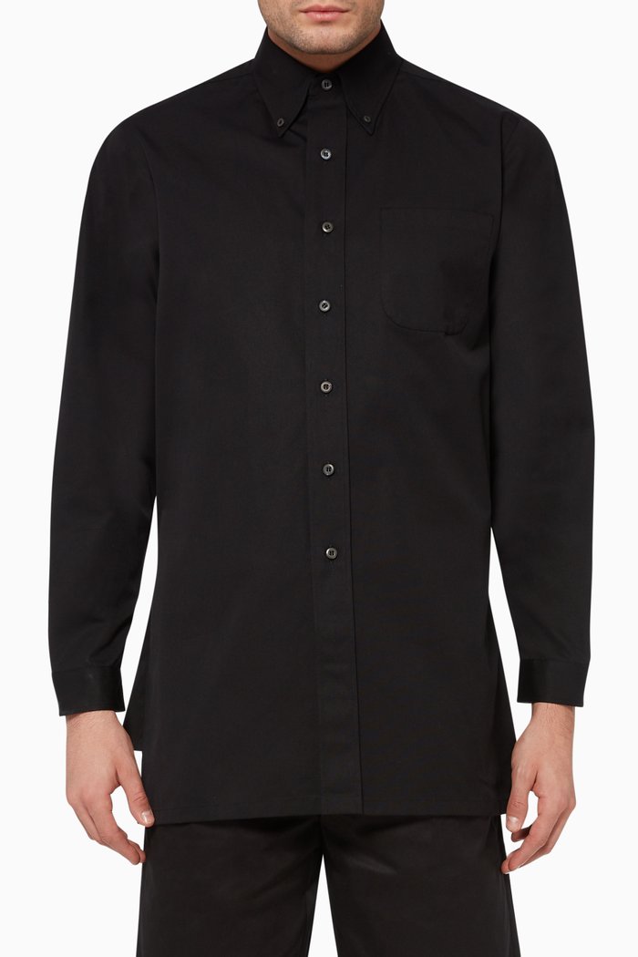 

Long-Sleeved Cotton Poplin Shirt, Black
