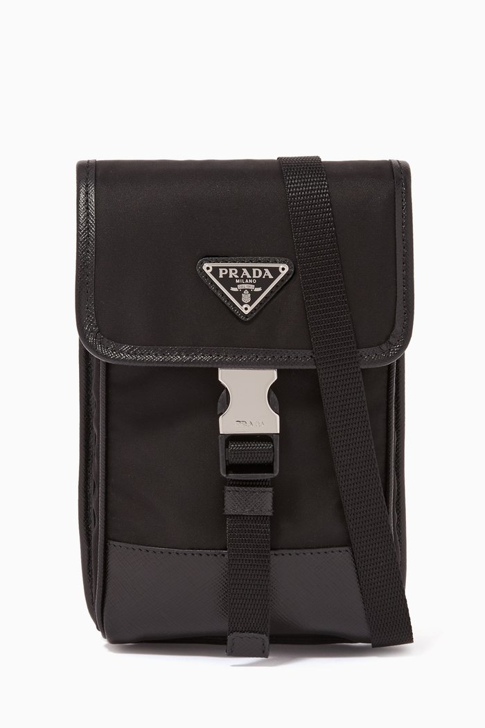 

Logo Nylon & Leather Phone Case, Black
