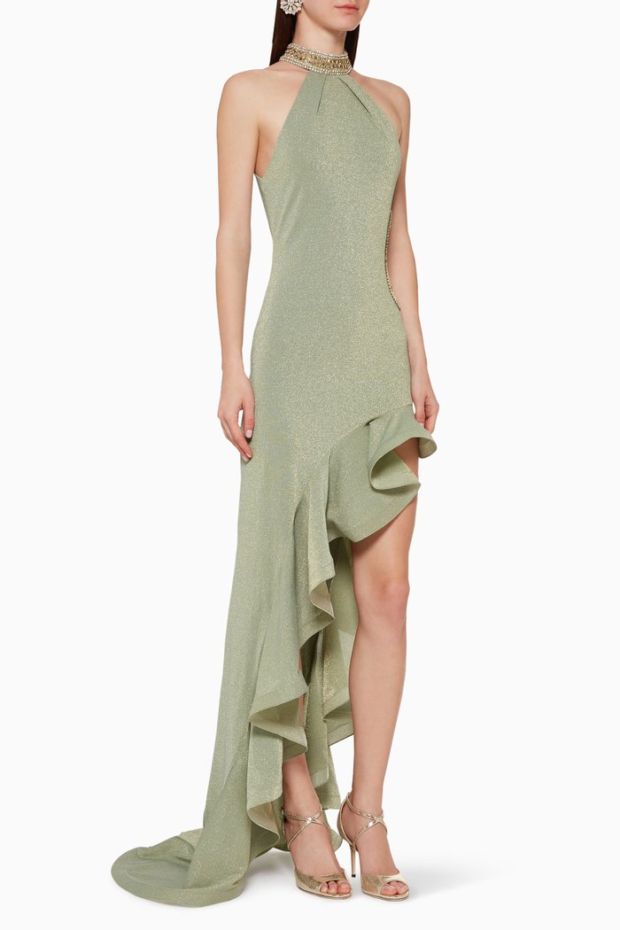 

Nefertiti Ruffled Hem Gown, Green