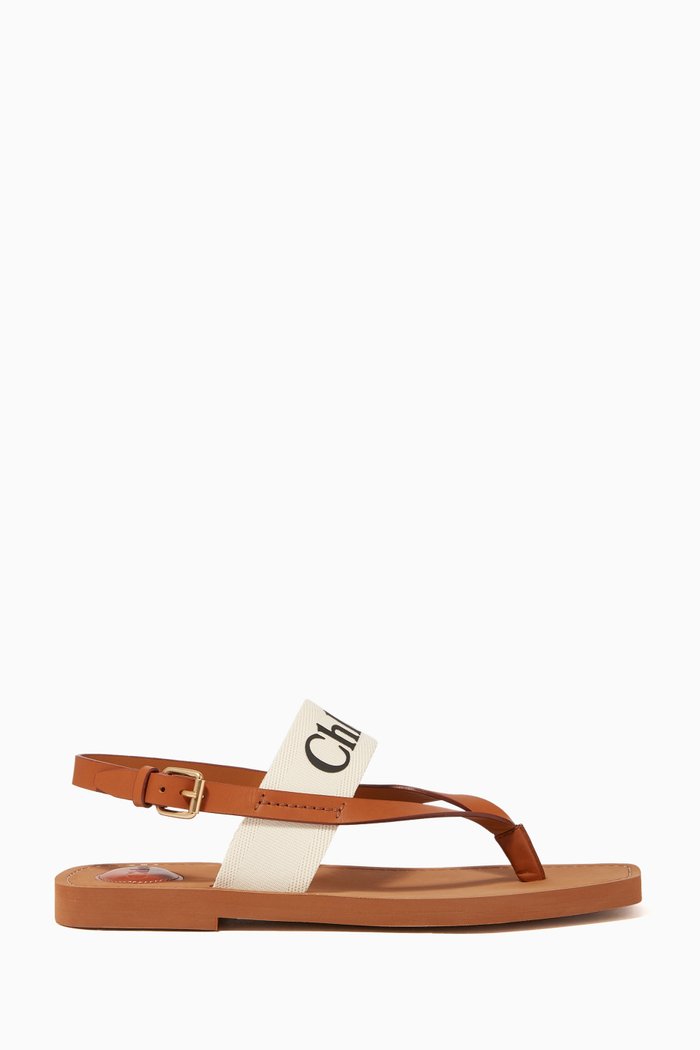 

Woody Calfskin & Canvas Flat Sandals, White