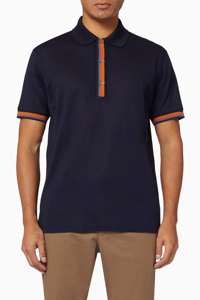 Artist Stripe Cotton Polo Shirt, Blue