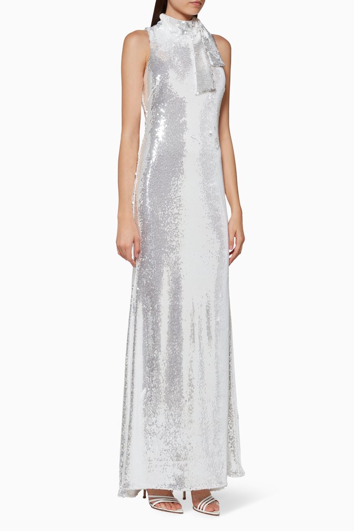 

Sequin Draped Collar Gown, White